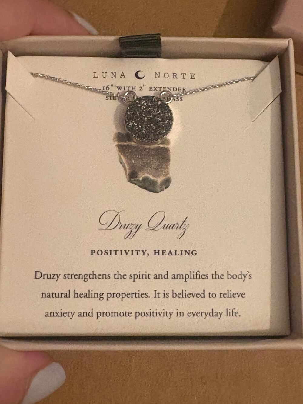 Luna Norte Druzy Quartz Necklace 16” + 2” Extender